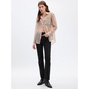 NWOT GAP Bedrock Beige Sheer Organza Oversized Button Up Big Shirt, Size S